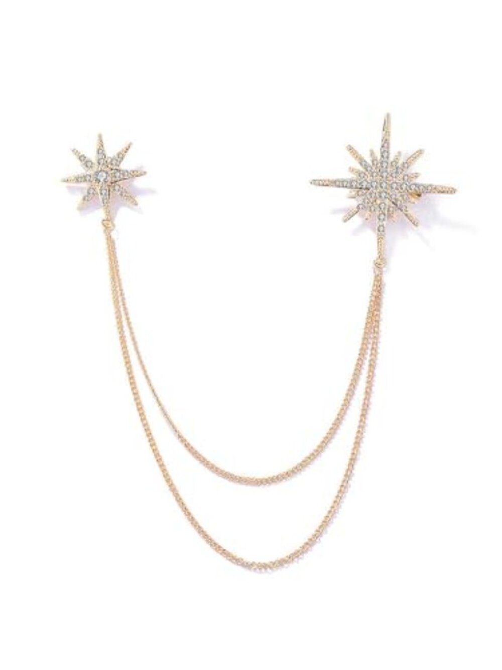 Gold Crystal Star Chain Tassel Brooch Pin for Women Men,Glitter Rhinestone Lapel